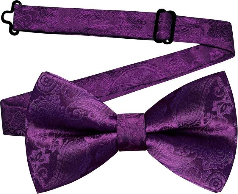 GUSLESON Mens Paisley Bow Tie Handkerchief Jacquard Woven Adjustable Pre-Tied Bowties Pocket Square Cufflinks Set - Image 5